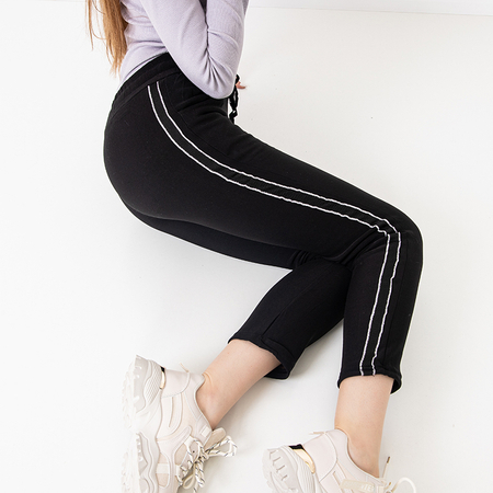 Women's black warm tracksuits with stripes - Clothing