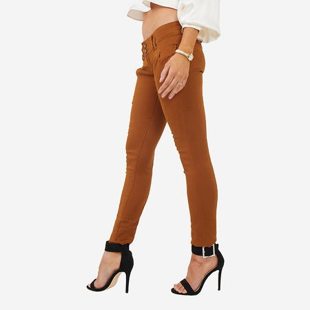 Women's brown fabric low waist trousers - Clothing