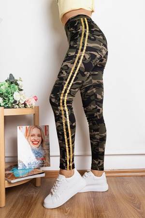 Women's camo treggings with gold stripes - Clothing