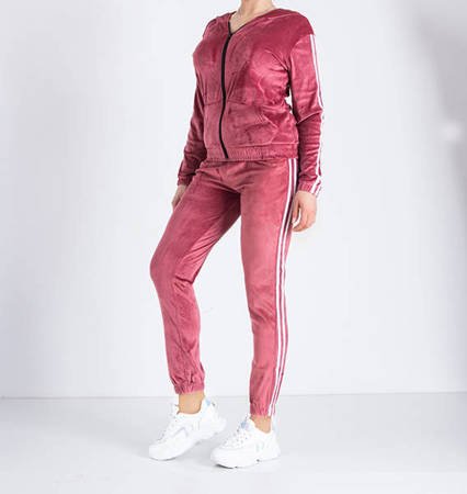 Women's dark pink tracksuit with stripes - Clothing