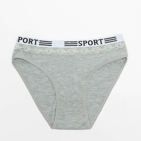 Women's gray panties with inscriptions and lace - Underwear