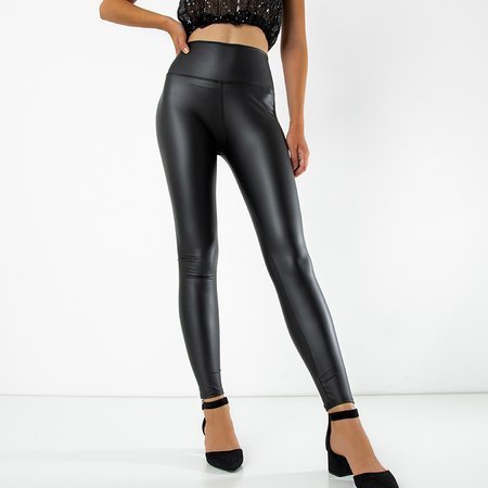 Women's matt black eco-leather leggings - Pants