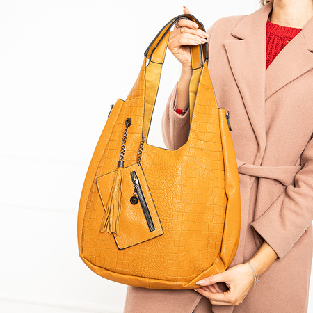 Women's mustard embossed shopper bag - Accessories