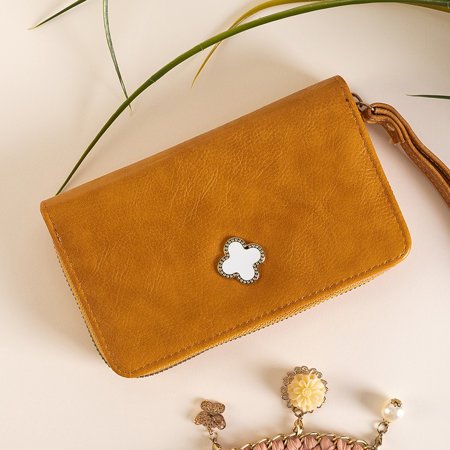 Women's mustard wallet with an ornament - Accessories