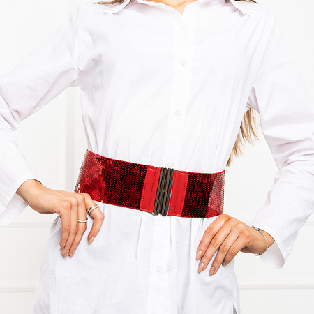 Women's red elastic belt with sequins - Accessories