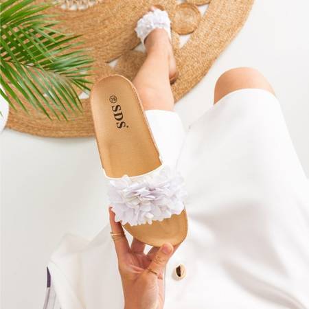 Women's white flip-flops with Lisala flowers - Footwear