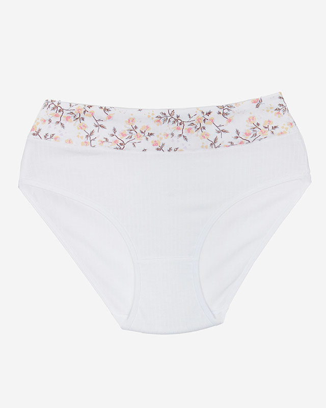 Women's white panties knickers with a floral belt - Underwear