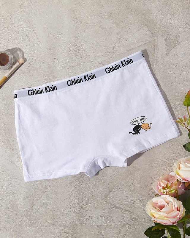 Women's white plain boxer shorts with print- Underwear
