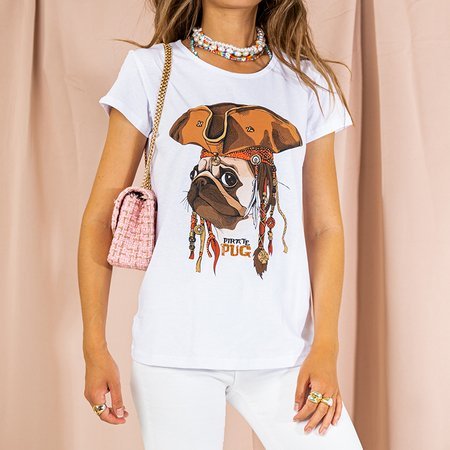 Women's white pug print T-shirt - Clothing