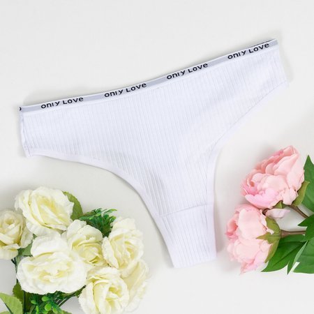Women's white ribbed thong with inscriptions - Underwear