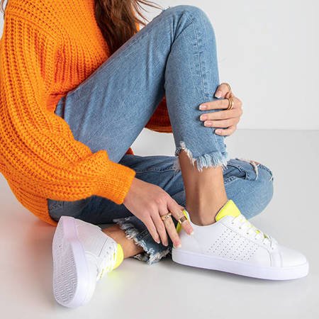 Women's white sneakers with neon yellow inserts Xandra - Footwear