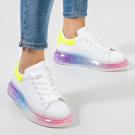Women's white sports shoes with a colorful Palmer sole - Footwear
