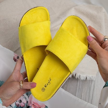 Yellow women's eco-suede flip-flops on a flat sole Silveria - Footwear