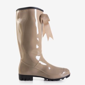 Beige long women's rain boots with a Ronay bow - Shoes