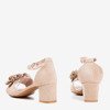 Beige sandals on a higher post with flowers Rewolina - Footwear 1