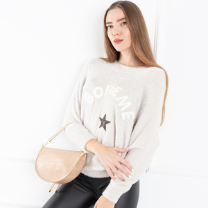 Beige sweater with inscription - Clothing