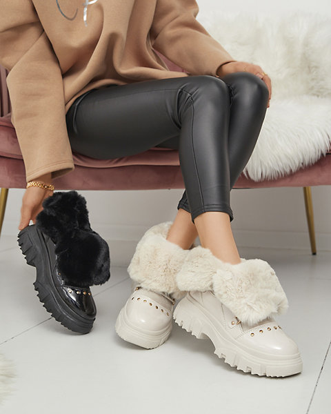 Beige women's lace-up snow boots Fentes- Footwear
