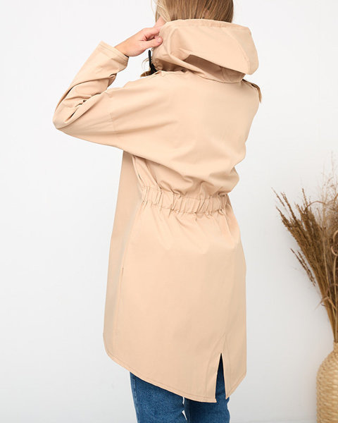 Beige women's long windbreaker jacket - Clothing