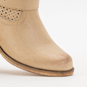 Beige women's openwork ankle boots with a flat heel Abastinea - Footwear