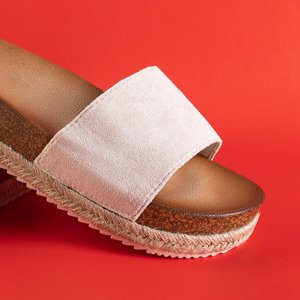 Beige women's slippers on the Kosala platform - Footwear