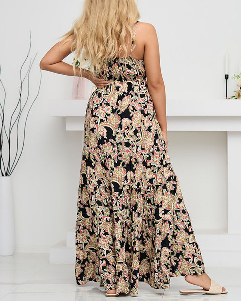 Black airy women's dress with flowers - Clothing