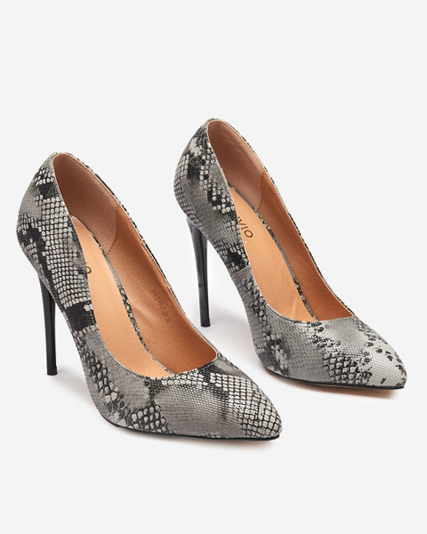 Black and gray women's pumps with a 'la snake skin embossing Zerixy - Footwear