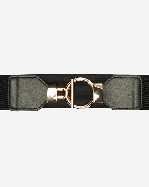 Black elastic belt with large golden buckle - Accessories