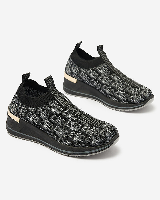 Black-gray women's slip-on sports shoes with print Scerpa- Footwear