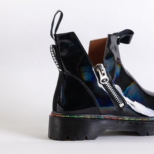 Black lacquered women's boots with a Odeta zipper - Footwear