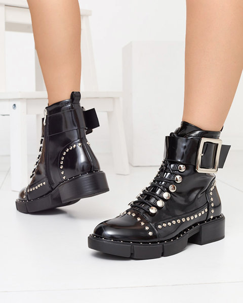 Black lacquered women's boots with jets Bisos- Footwear
