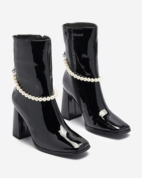 Black lacquered women's high stiletto boots Rassla- Footwear