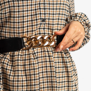 Black ladies elastic belt with golden chain - Accessories