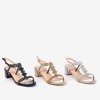 Black sandals on a low post with cubic zirconias Doremia - Footwear