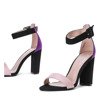 Black sandals on the post with a pink stripe and purple heel. Denice - Footwear