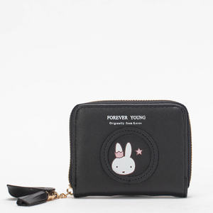 Black small women's wallet with a bunny and a keyring - Accessories