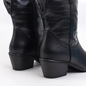 Black women's cowboy boots with Smayk embossing - Footwear