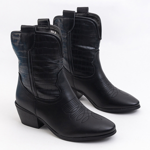 Black women's cowboy boots with Smayk embossing - Footwear