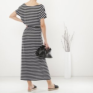 Black women's maxi dress with white stripes - Clothing