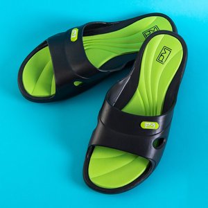Black women's rubber slippers with a green Briliana insert - Footwear