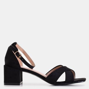 Black women's sandals on a low square post Cefernia - Footwear