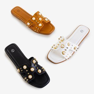 Black women's slippers with Vaciane decorations - Footwear