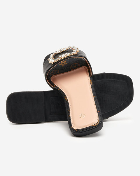 Black women's slippers with an ornament with cubic zirconia Nerilla - Footwear