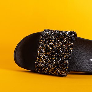 Black women's slippers with cubic zirconia Aisidora - Footwear
