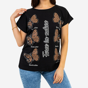 Black women's t-shirt with butterfly print PLUS SIZE - Clothing