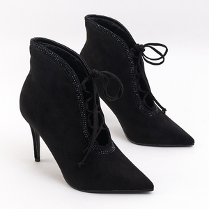 Black women's tied ankle boots with cubic zirconia Amitela - Footwear