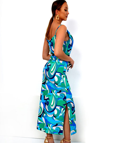 Blue patterned maxi summer dress. Clothing