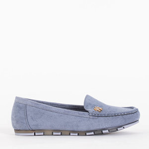 Blue women's eco-suede moccasins with Pixila embellishment - Footwear