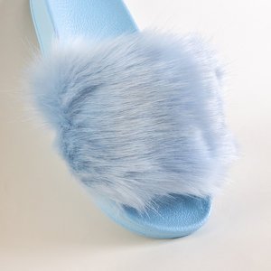Blue women's flip-flops with fur Danita - Footwear