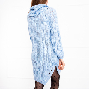 Blue women's long turtleneck sweater - Clothing