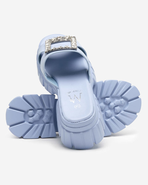 Blue women's slippers on a massive sole with Vetasi crystals - Footwear